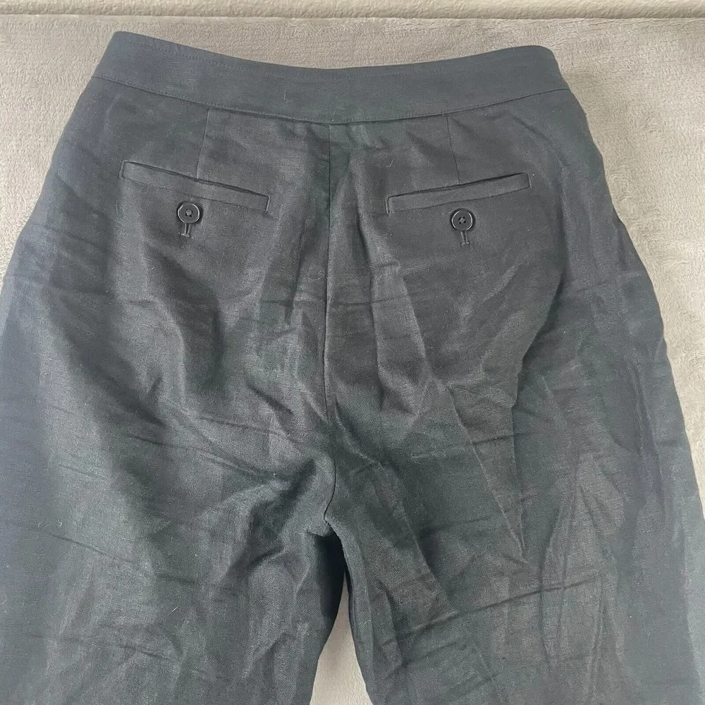 Banana Republic Wide Leg 100% Linen Pants Women Petite 6 Black Pleated‎ Summer